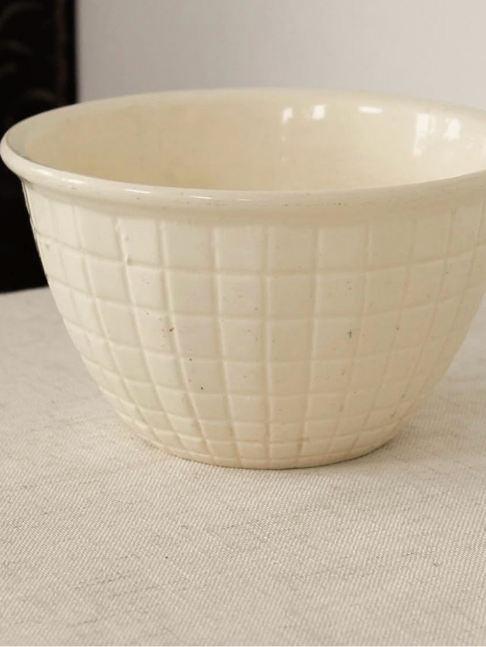 Vintage Cream Ceramic checkered Serving Bowl - Home Art